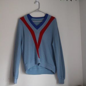 Blue and red striped sweater
